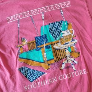 Southern Couture "Sweet Tea and Porch Swings" Salmon Pink TShirt M EUC
